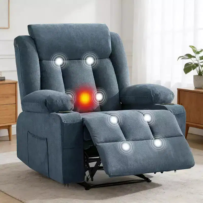 Oversized Massage Recliner Chair with Heat & Vibration, Wide Rocking Recliner with Side Pockets for Living Room, Bedroom, Home Theater