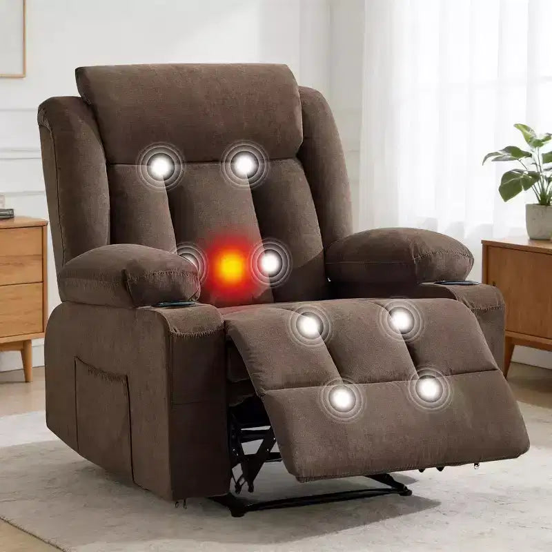 Sillón Reclinable de Masaje Extra Grande con Calefacción y Vibración, Sillón Reclinable Balancín Ancho con Bolsillos Laterales para Sala de Estar, Dormitorio, Cine en Casa