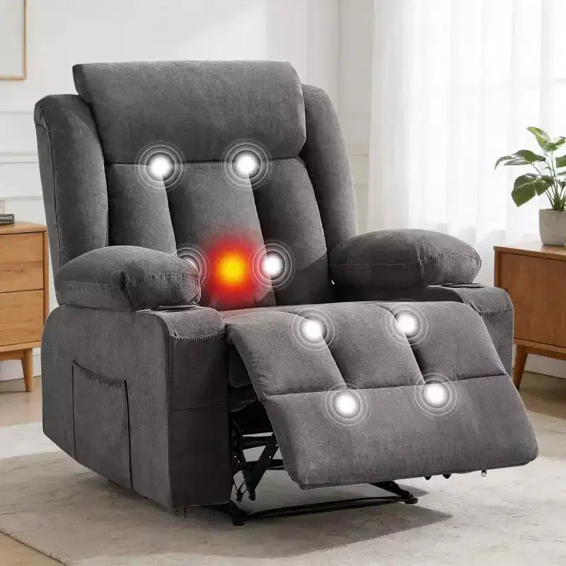 Sillón Reclinable de Masaje Extra Grande con Calefacción y Vibración, Sillón Reclinable Balancín Ancho con Bolsillos Laterales para Sala de Estar, Dormitorio, Cine en Casa