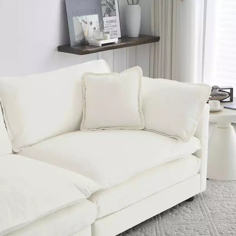 MAYEERTY Chenille Two Seater Sofa with Footrest Ottoman L Shaped Sectional for Small Living Room White
