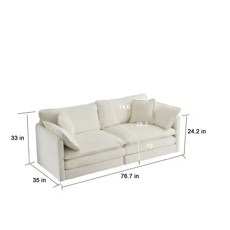 MAYEERTY Chenille Two Seater Sofa with Footrest Ottoman L Shaped Sectional for Small Living Room White