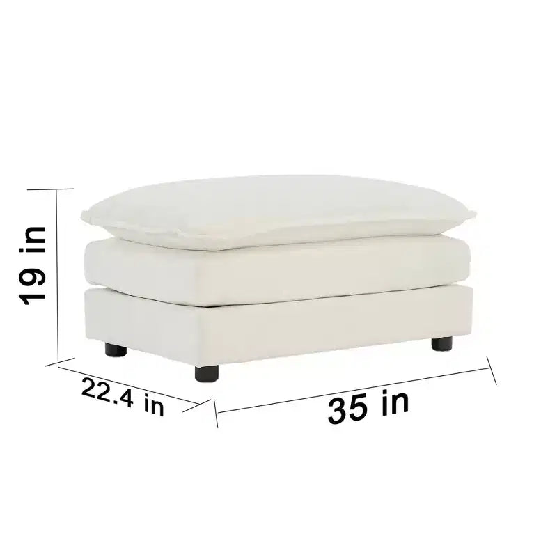 MAYEERTY Chenille Two Seater Sofa with Footrest Ottoman L Shaped Sectional for Small Living Room White