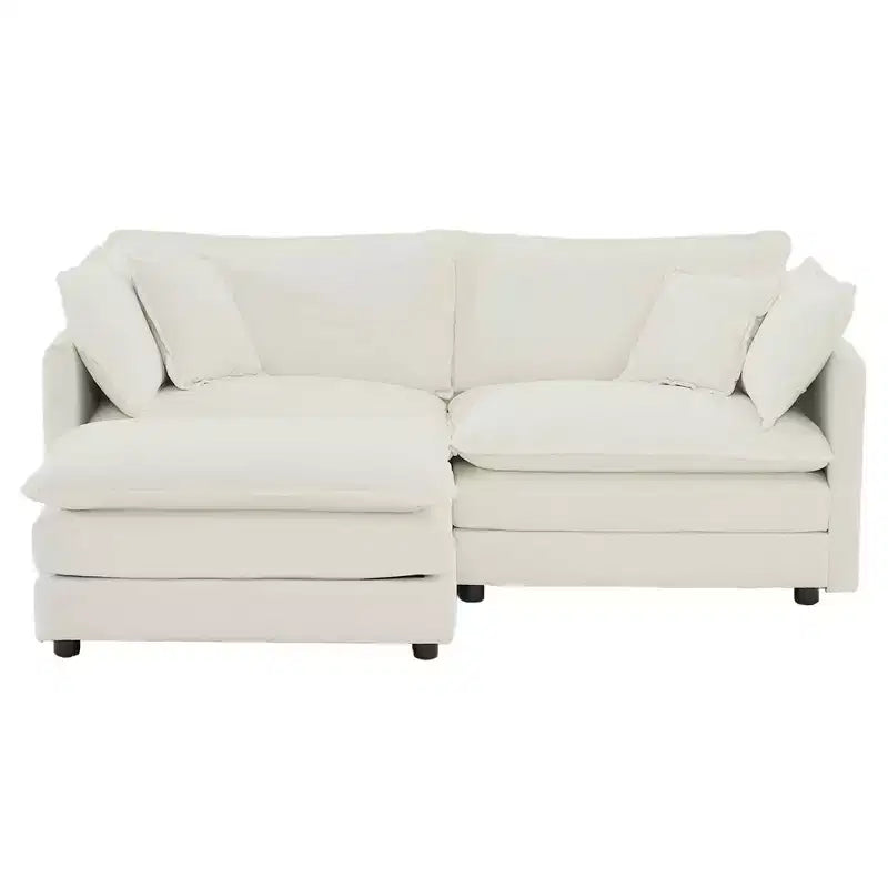 MAYEERTY Chenille Two Seater Sofa with Footrest Ottoman L Shaped Sectional for Small Living Room White