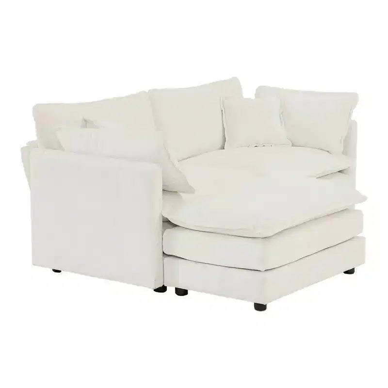 MAYEERTY Chenille Two Seater Sofa with Footrest Ottoman L Shaped Sectional for Small Living Room White