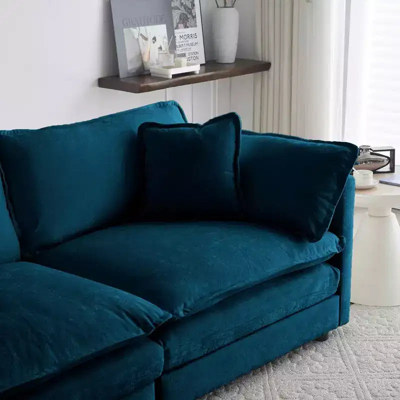 MAYEERTY Free Combination Upholstery Modular Oversized L Shaped Sectional Sofa woth Reversible Ottoman for Living Room Blue