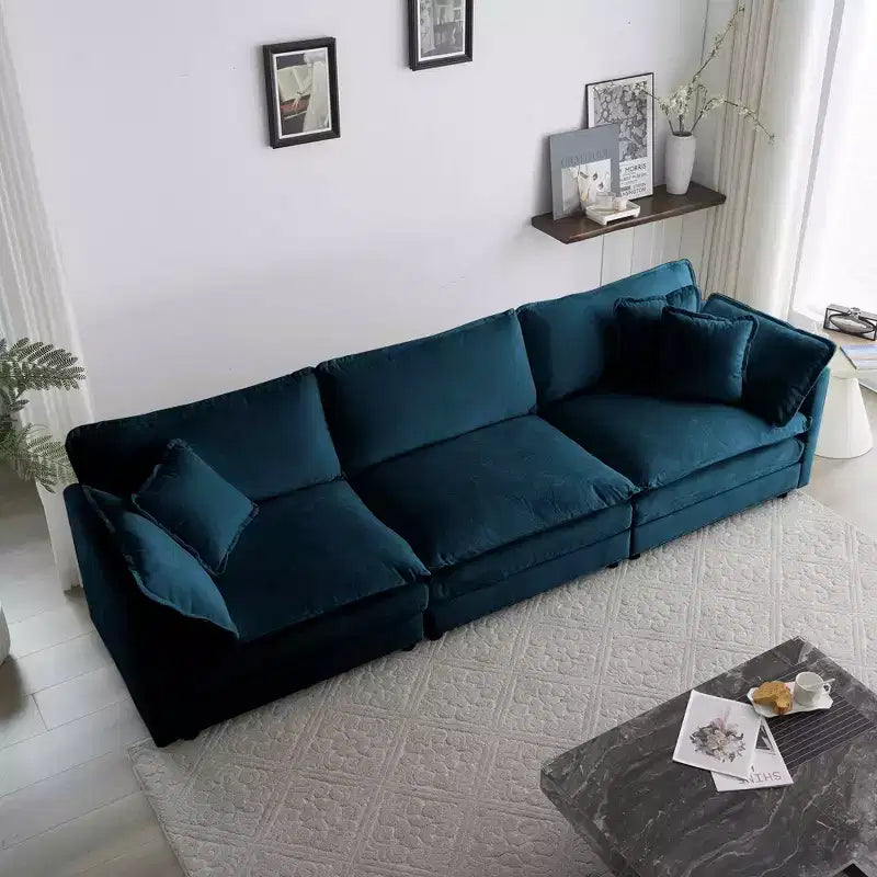 MAYEERTY Free Combination Upholstery Modular Oversized L Shaped Sectional Sofa woth Reversible Ottoman for Living Room Blue