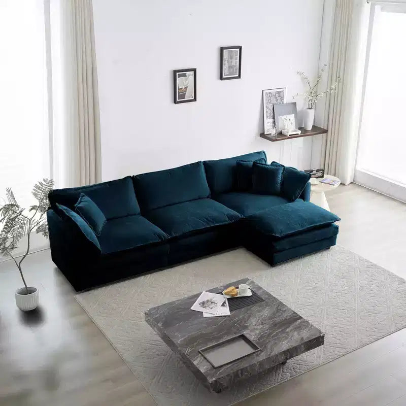 MAYEERTY Free Combination Upholstery Modular Oversized L Shaped Sectional Sofa woth Reversible Ottoman for Living Room Blue