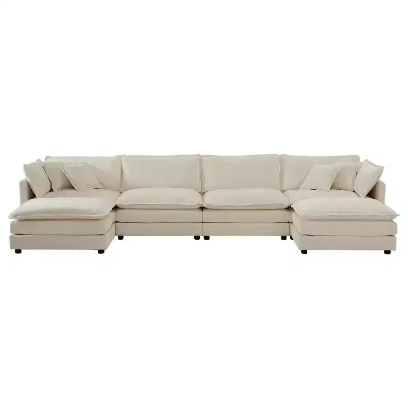 MAYEERTY Confort U Shaped Sofa with Reversible Chaise Modular Large U Shaped Sectional Sofa with Ottoman for Living Room Beige