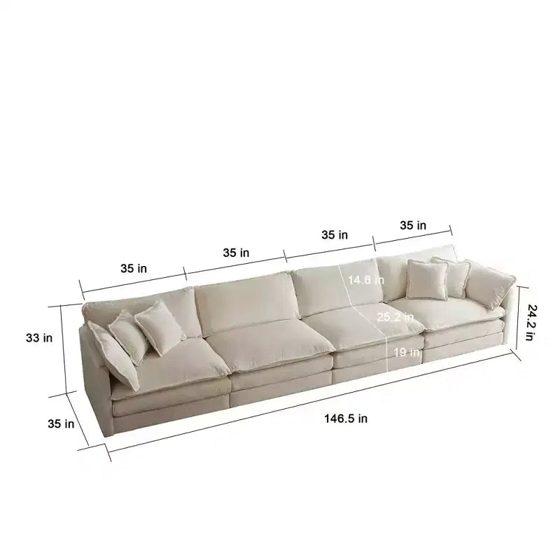 MAYEERTY Confort U Shaped Sofa with Reversible Chaise Modular Large U Shaped Sectional Sofa with Ottoman for Living Room Beige