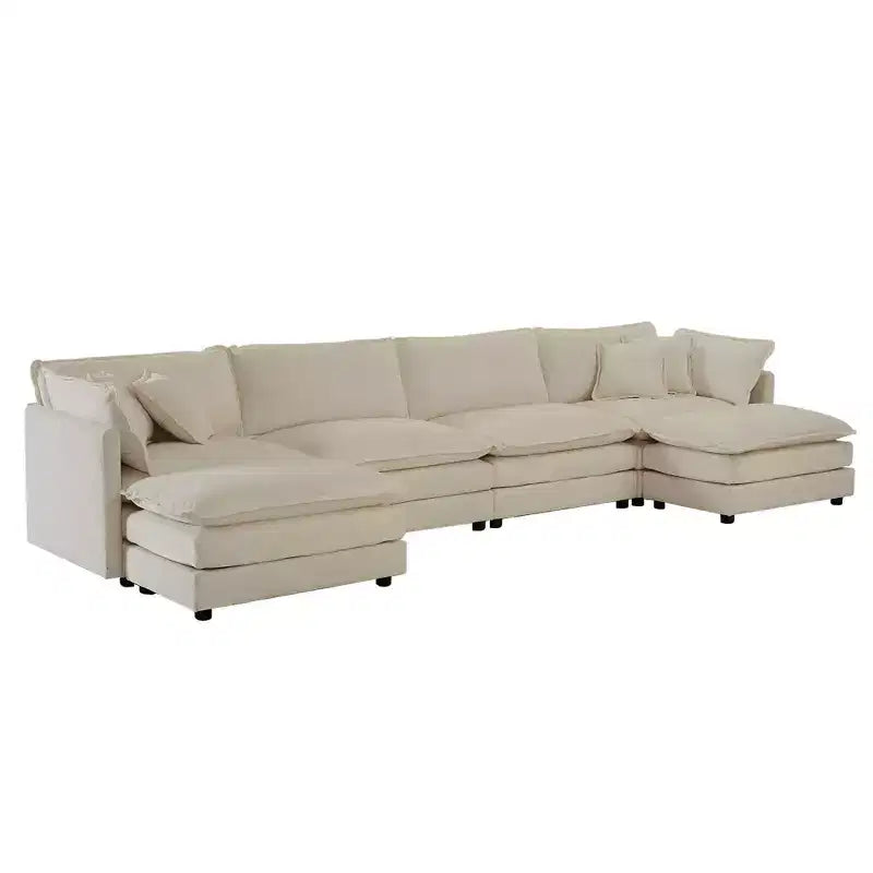 MAYEERTY Confort U Shaped Sofa with Reversible Chaise Modular Large U Shaped Sectional Sofa with Ottoman for Living Room Beige