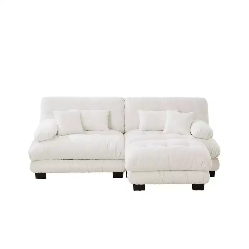 MAYEERTY Cloud Sectional Sofa with 2 Seater 2 Lumbar Pillows 2 Throw Pillows Upholstered Wide Arm Convertible Ottoman for Living Room White