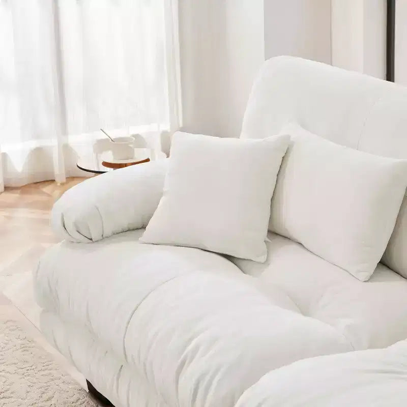 MAYEERTY Cloud Sectional Sofa with 2 Seater 2 Lumbar Pillows 2 Throw Pillows Upholstered Wide Arm Convertible Ottoman for Living Room White