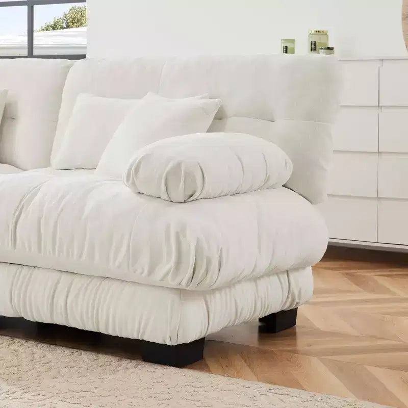 MAYEERTY Cloud Sectional Sofa with 2 Seater 2 Lumbar Pillows 2 Throw Pillows Upholstered Wide Arm Convertible Ottoman for Living Room White