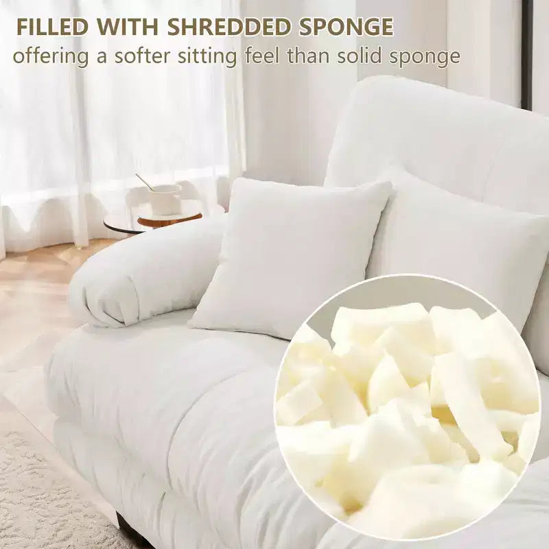 MAYEERTY Cloud Sectional Sofa with 2 Seater 2 Lumbar Pillows 2 Throw Pillows Upholstered Wide Arm Convertible Ottoman for Living Room White
