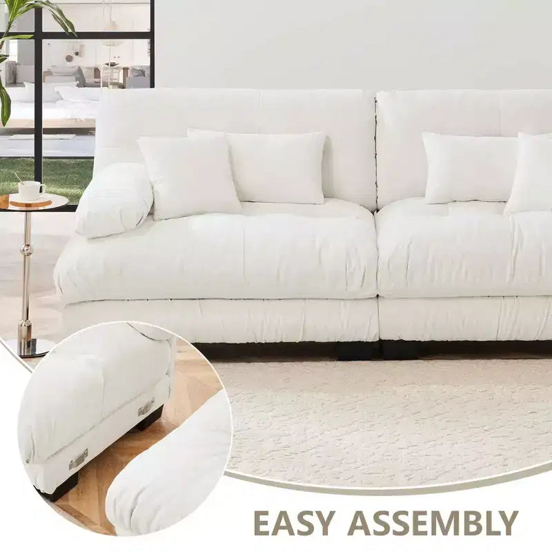 MAYEERTY Cloud Sectional Sofa with 2 Seater 2 Lumbar Pillows 2 Throw Pillows Upholstered Wide Arm Convertible Ottoman for Living Room White