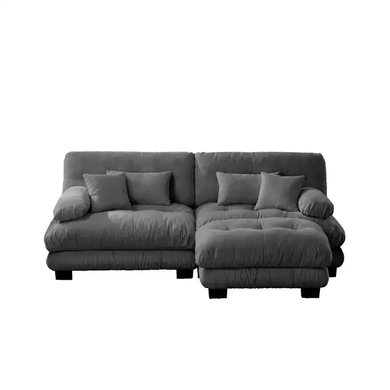 MAYEERTY Cloud Sectional Sofa with 2 Seater 2 Lumbar Pillows 2 Throw Pillows Upholstered Wide Arm Sofa for Living Room Gray