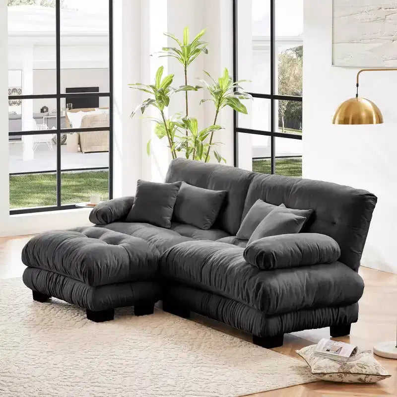 MAYEERTY Cloud Sectional Sofa with 2 Seater 2 Lumbar Pillows 2 Throw Pillows Upholstered Wide Arm Sofa for Living Room Gray