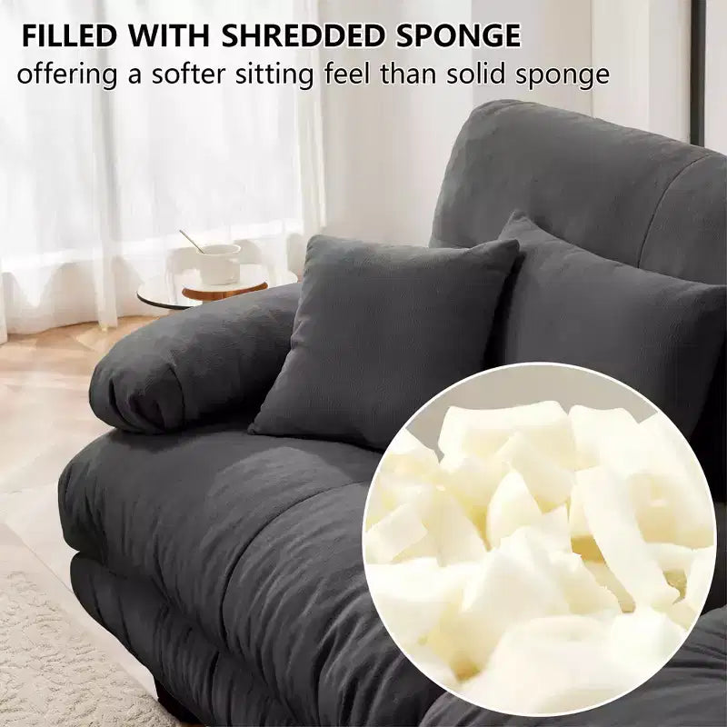MAYEERTY Cloud Sectional Sofa with 2 Seater 2 Lumbar Pillows 2 Throw Pillows Upholstered Wide Arm Sofa for Living Room Gray