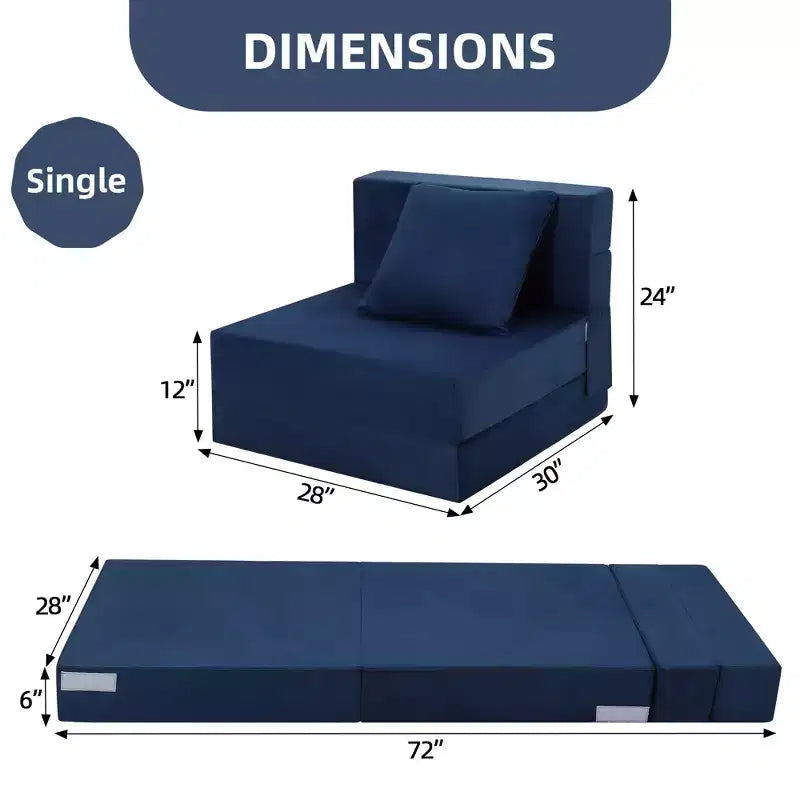 Folding Sofa Bed, Foldable Couch Bed with Pillow, Convertible Sleeper Chair Folding Sofa Mattress, Futon Floor Couch with Memory Foam Washable Cover