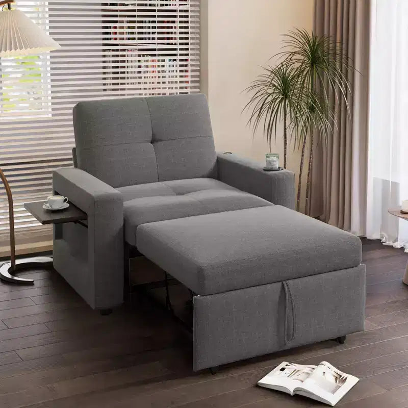 Dyonery 42.5 Cama Silla Dormitorio con Sofá Cama Extraíble, Sofá Silla Reclinable Convertible 3 en 1 con Respaldo Ajustable/Puertos USB y Mesa Auxiliar