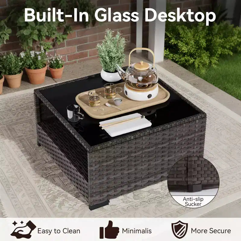 Conjunto de patio de 6 piezas UPTIOT: 4 sillas laterales, mesa fogata gris y mesa de centro de vidrio templado para elegantes reuniones al aire libre