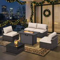 UPTIOT 6-Piece Patio Set: 4 Side Chairs, Grey Fire Pit Table & Tempered Glass Coffee Table for Stylish Outdoor Gatherings