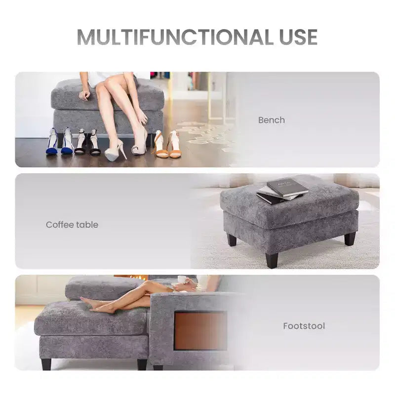 Ora Maison 118 U-Shaped Sectional Sofa, 4-Seat Modular Couch with 2 Ottomans & Foldable Side Table
