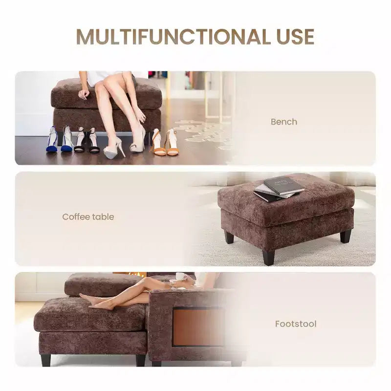 Ora Maison 118 U-Shaped Sectional Sofa, 4-Seat Modular Couch with 2 Ottomans & Foldable Side Table