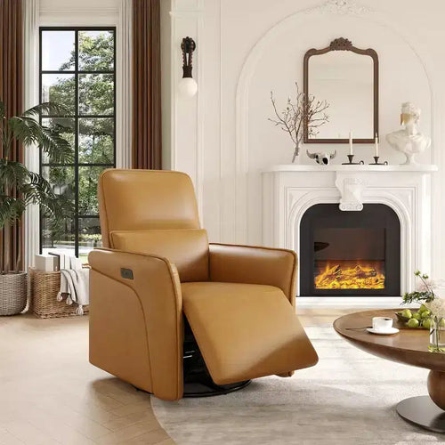 Sillón reclinable giratorio 360 con estación de carga USB, sillón de cuero, sillón mecedora eléctrico con asiento profundo tapizado, soporte lumbar ajustable