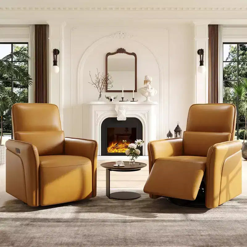360 Swivel Recliner Chair with USB Charging Station, Leather Chair, Electric Rocker Chair with Upholstered Deep Seat, Adjustable Lumbar Support