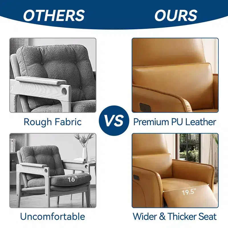 360 Swivel Recliner Chair with USB Charging Station, Leather Chair, Electric Rocker Chair with Upholstered Deep Seat, Adjustable Lumbar Support