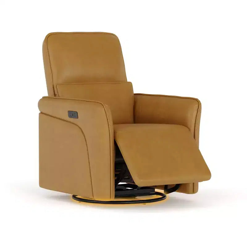 360 Swivel Recliner Chair with USB Charging Station, Leather Chair, Electric Rocker Chair with Upholstered Deep Seat, Adjustable Lumbar Support