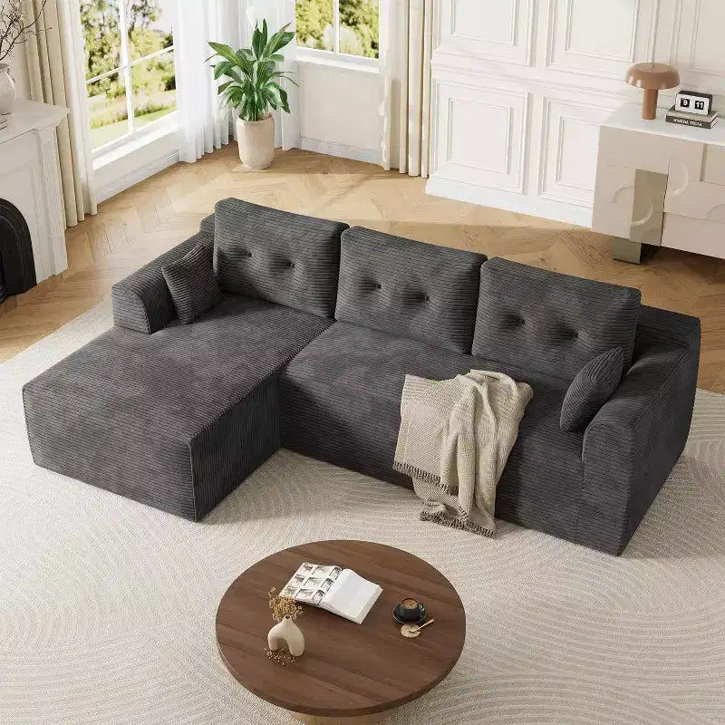 105 Modular Cloud Couch Sectional with Oversized Chaise - No Assembly Required Deep Seat Sofa for Living Room Bedroom - Grey