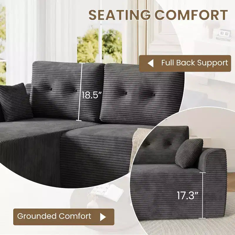 105 Modular Cloud Couch Sectional with Oversized Chaise - No Assembly Required Deep Seat Sofa for Living Room Bedroom - Grey