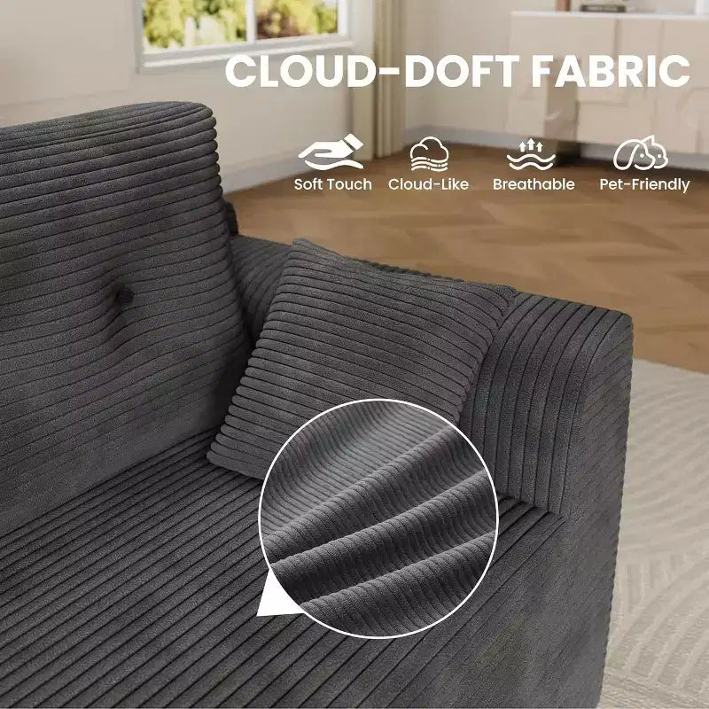 105 Modular Cloud Couch Sectional with Oversized Chaise - No Assembly Required Deep Seat Sofa for Living Room Bedroom - Grey