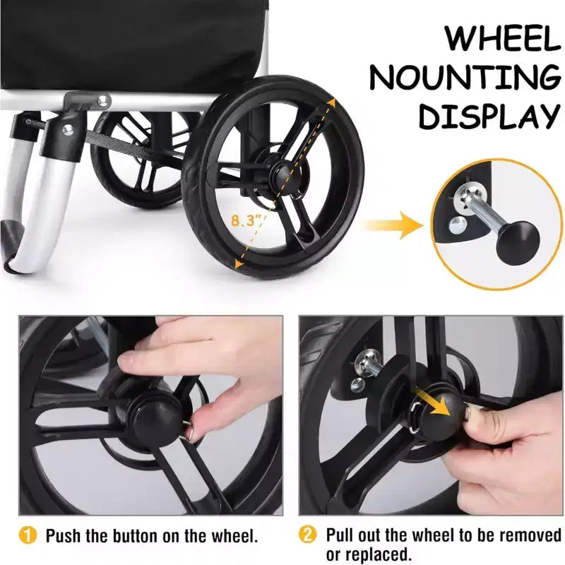 Carrito de compras plegable de aluminio con ruedas y bolsa extraíble