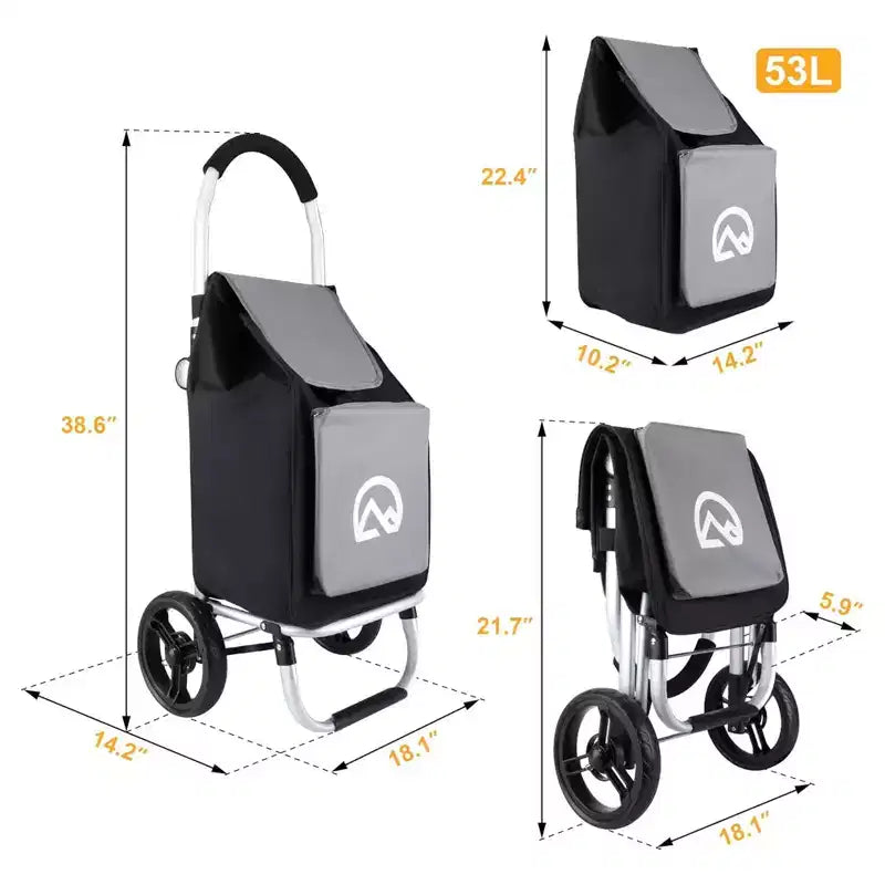 Carrito de compras plegable de aluminio con ruedas y bolsa extraíble