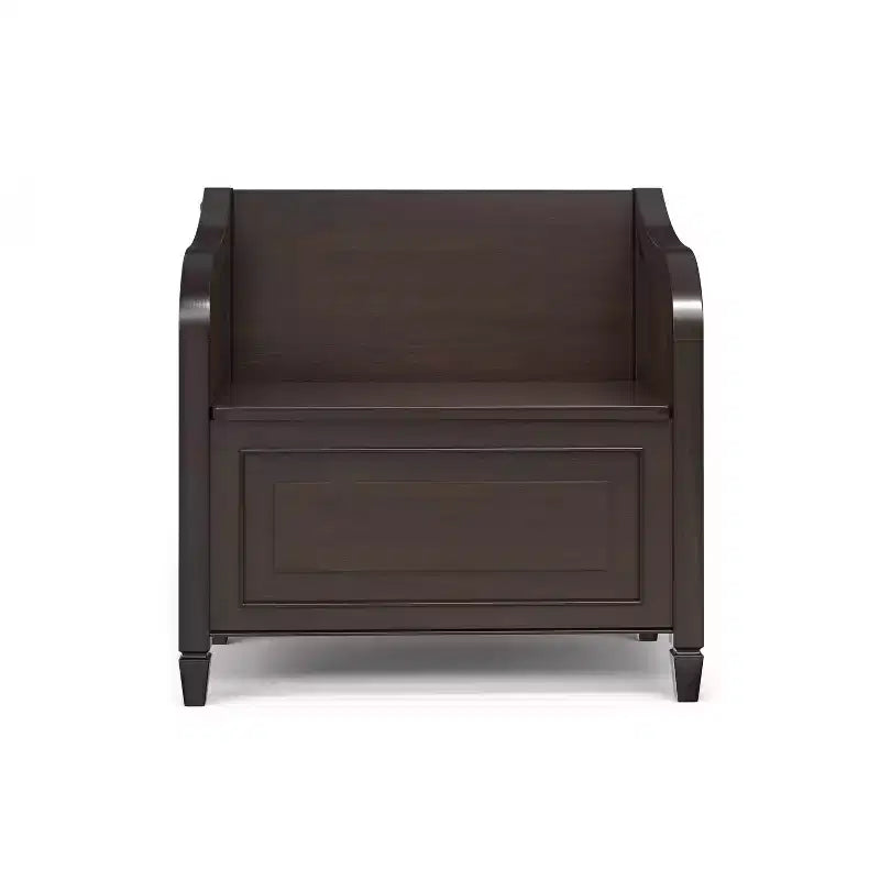 Banco pequeño de almacenamiento para recibidor, madera maciza con tapa levadiza, marrón castaño oscuro