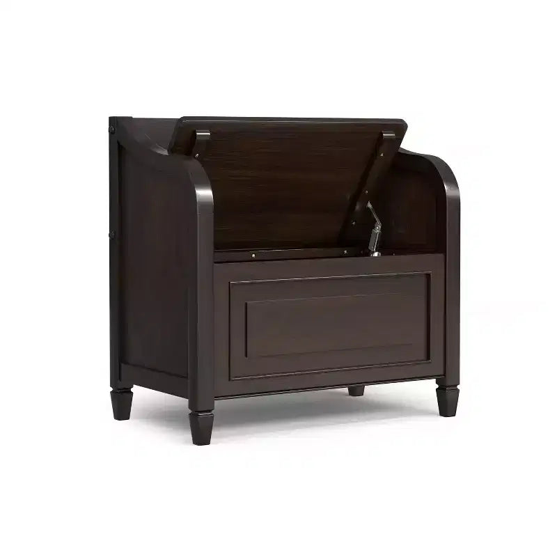 Banco pequeño de almacenamiento para recibidor, madera maciza con tapa levadiza, marrón castaño oscuro