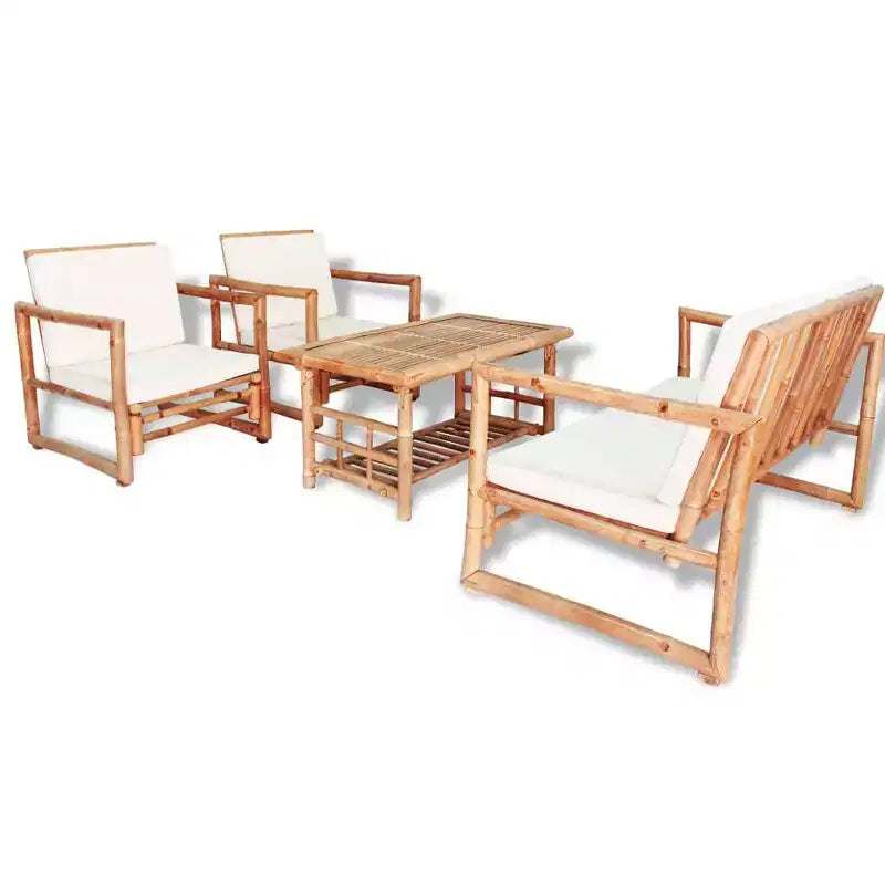 vidaXL Patio Lounge Set Outdoor Sectional Sofa with Cushions Bamboo