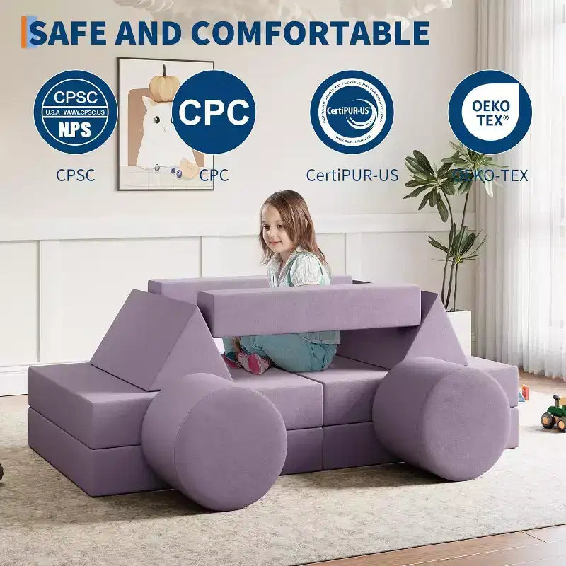 13-Piece Modular Play Couch - Convertible Toddler Sofa Set with Washable Soft Covers - Foam Floor Chair for Playroom, Living Room, or Bedroom