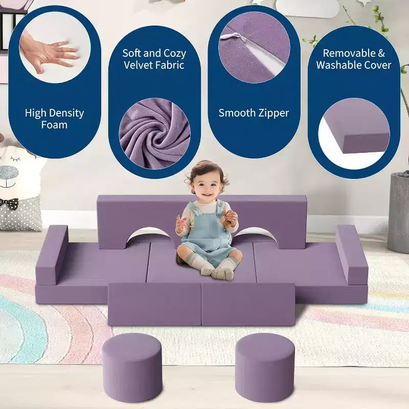 13-Piece Modular Play Couch - Convertible Toddler Sofa Set with Washable Soft Covers - Foam Floor Chair for Playroom, Living Room, or Bedroom