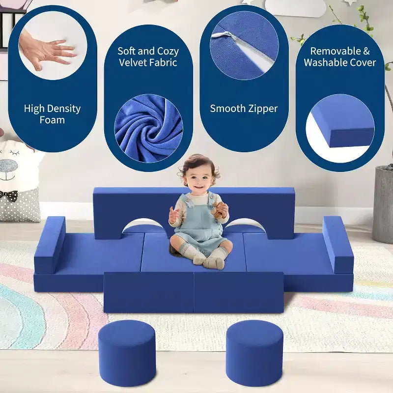 13-Piece Modular Play Couch - Convertible Toddler Sofa Set with Washable Soft Covers - Foam Floor Chair for Playroom, Living Room, or Bedroom