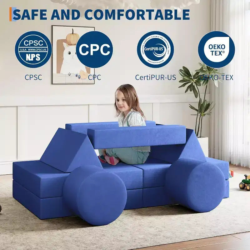 13-Piece Modular Play Couch - Convertible Toddler Sofa Set with Washable Soft Covers - Foam Floor Chair for Playroom, Living Room, or Bedroom
