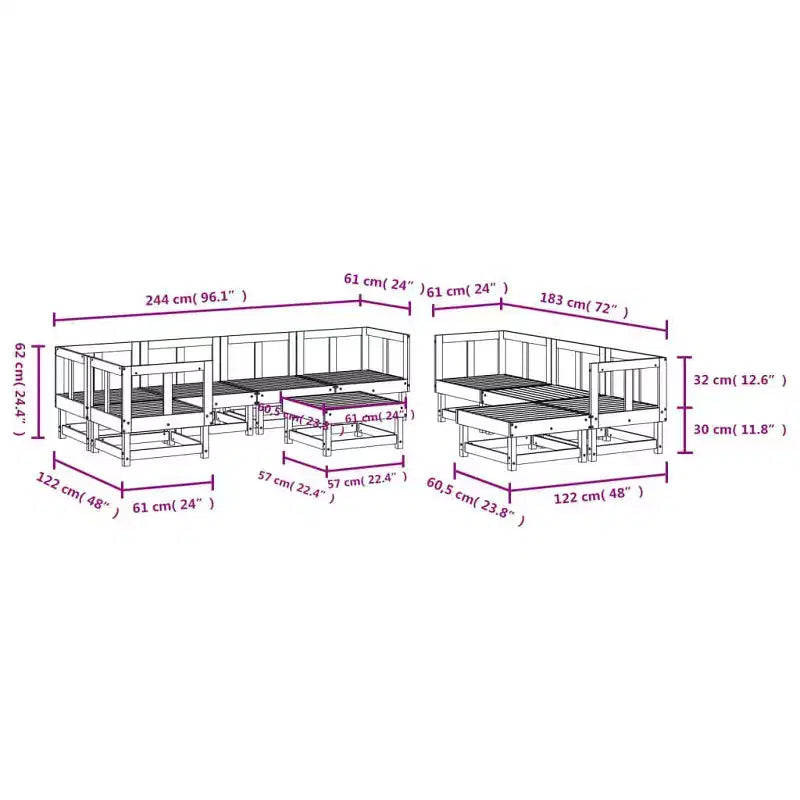 vidaXL Conjunto de Muebles de Jardín Madera de Pino Maciza Madera Natural