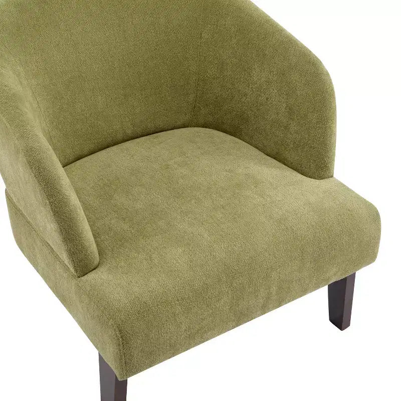 Sillón moderno con respaldo redondo y patas de madera, tapizado en tela suave, para sala de estar u oficina