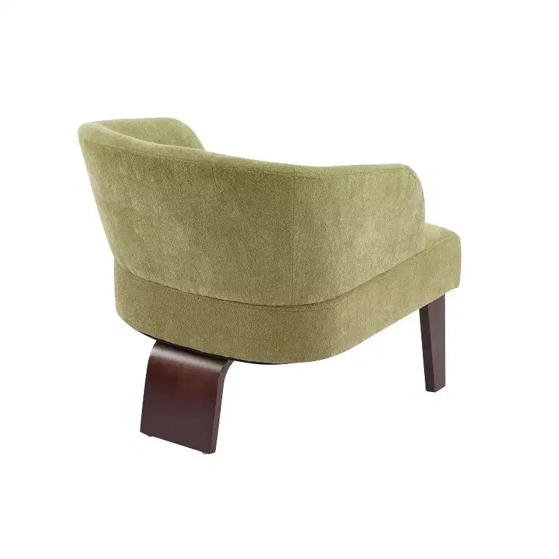 Sillón moderno con respaldo redondo y patas de madera, tapizado en tela suave, para sala de estar u oficina