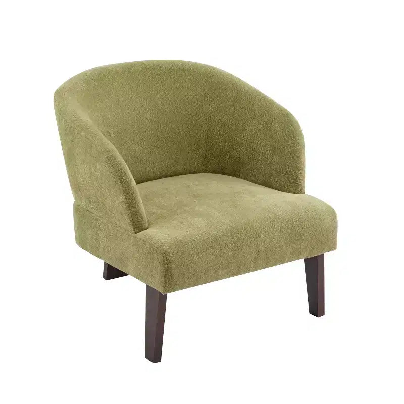 Sillón moderno con respaldo redondo y patas de madera, tapizado en tela suave, para sala de estar u oficina