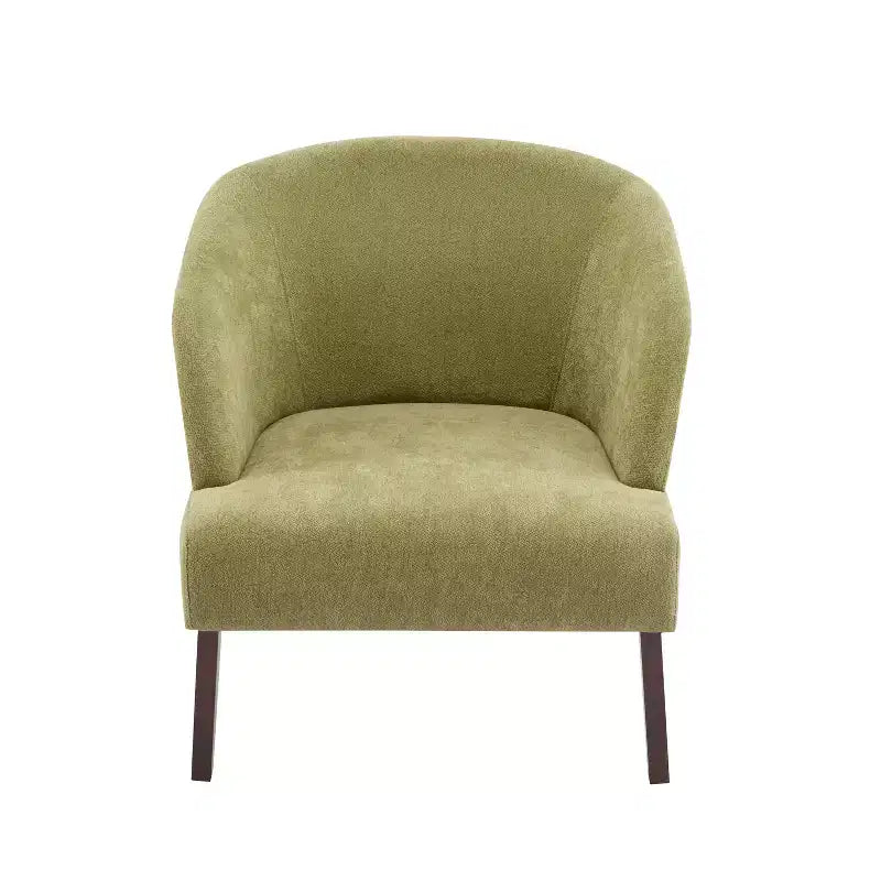 Sillón moderno con respaldo redondo y patas de madera, tapizado en tela suave, para sala de estar u oficina
