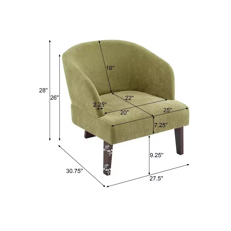 Sillón moderno con respaldo redondo y patas de madera, tapizado en tela suave, para sala de estar u oficina